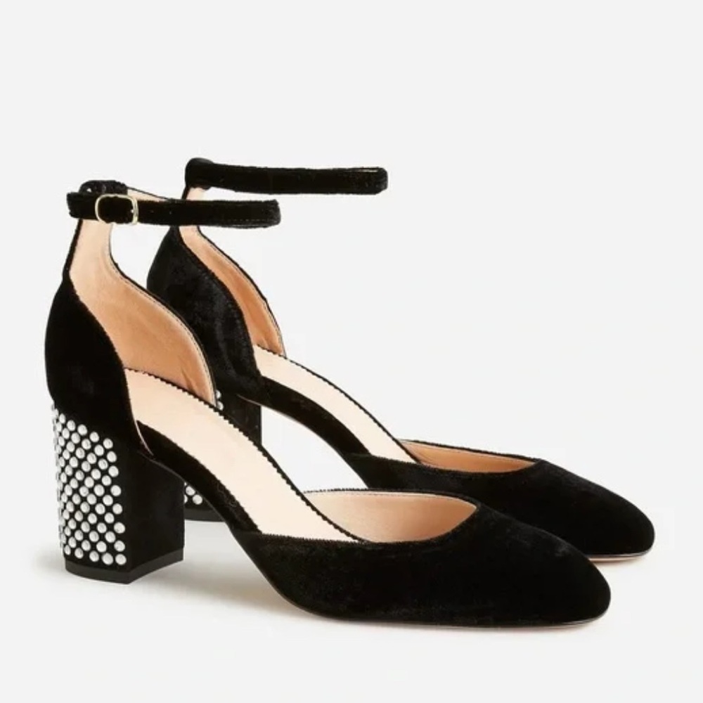 NEW J.Crew Maisie Black Velvet Crystal Studded Velvet Heels 9.5